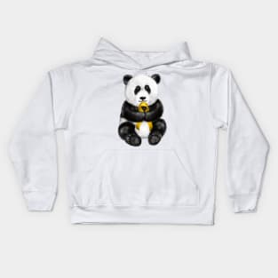 Cute Panda Holding Golden Ribbon Kids Hoodie